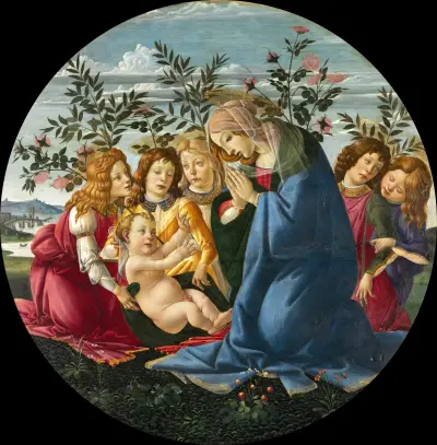 Madonna Adoring the Child with Five Angels (from 1485 until 1490) av Sandro Botticelli