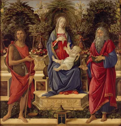 Madonna and Child with both Saints John av Sandro Botticelli