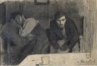Portrét sochaře Carlese Maniho a malíře Pere Ferrana, Santiago Rusiñol