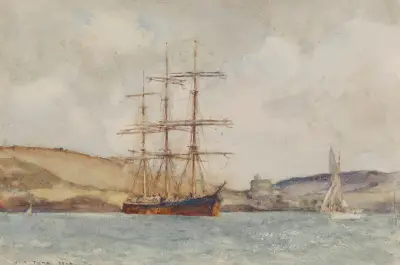 A Three-Master Lying Off St Catherine’s Castle, Fowey, Henry Scott Tuke