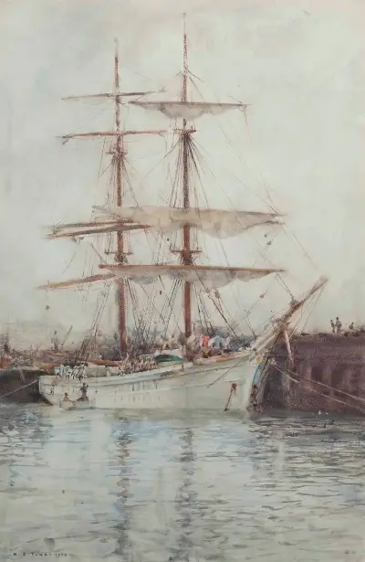 A Windjammer Moored In Falmouth Harbour, Henry Scott Tuke