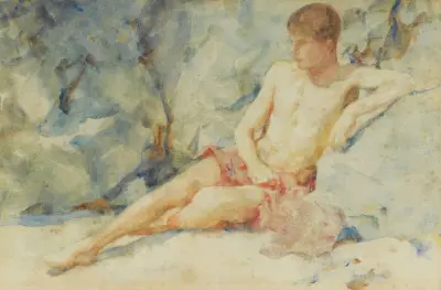 Boy against rock, Henry Scott Tuke