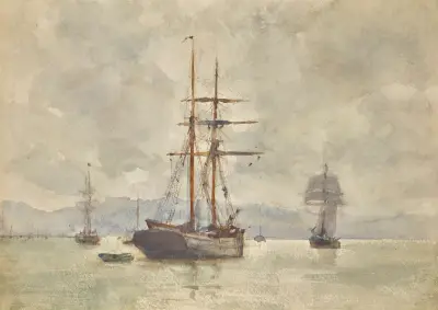 Sailing Ships At Anchor, Henry Scott Tuke