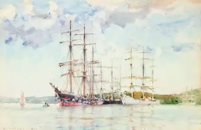 Windjammers At Anchor In Carrick Roads, Henry Scott Tuke