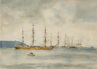 Windjammers In Falmouth Harbour, Henry Scott Tuke