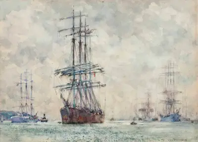 Windjammers In The Carrick Roads, Henry Scott Tuke