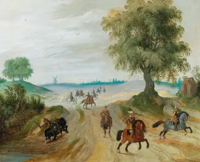 Soldiers on horseback in a landscape, Sebastian Vrancx