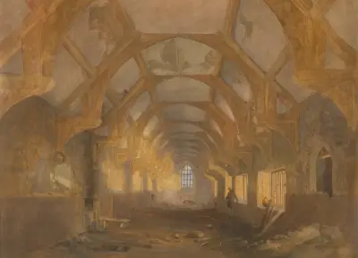 Innenraum eines Schlafsaals des Ipswich Blackfriars am Ende seiner Nutzung durch die Ipswich School von John Sell Cotman