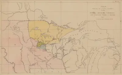 Map Showing the Present Boundaries of the Ojibwa, Menomonee, Winnebago, and Dakotah Tribes of Indians 1851 von Seth Eastman