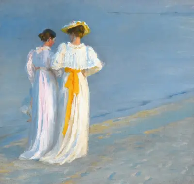 Anna Ancher i Marie Krøyer na plaży w Skagen, Peder Severin Krøyer
