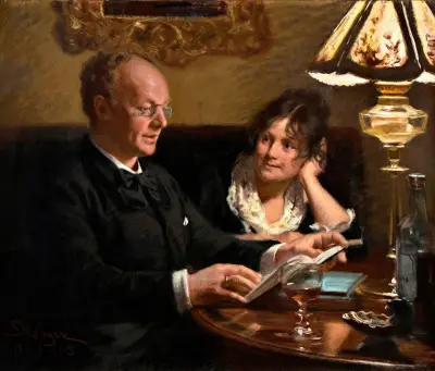 Double portrait of royal actor Emil Poulsen (1842-1911) and his wife Anna, born Næser (1849-1934) av Peder Severin Krøyer