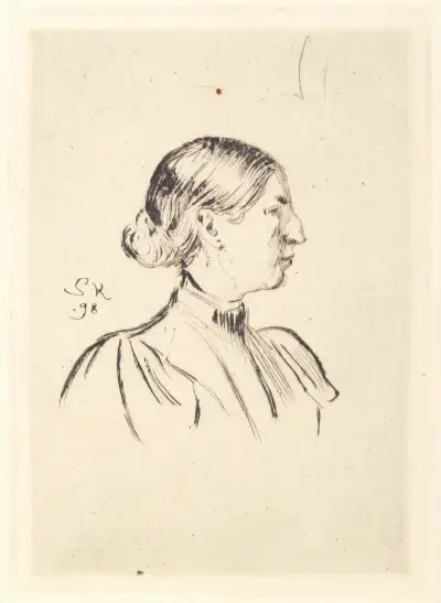 Portræt af Anna Ancher, profil av Peder Severin Krøyer