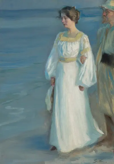 Letni wieczór na plaży w Skagen, portret żony artysty, Peder Severin Krøyer