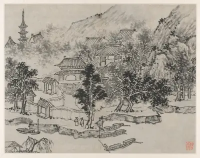 Distant View of Tiger Hill from the Canal Mooring av Shen Zhou