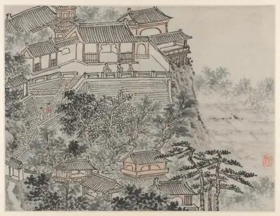 The Five Sages Terrace, from Twelve Views of Tiger Hill, Suzhou av Shen Zhou