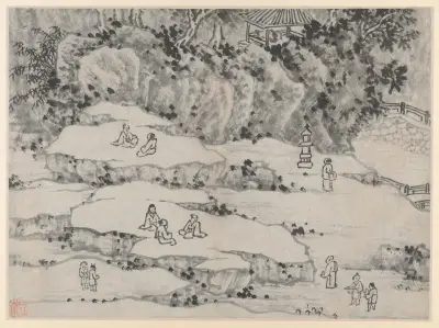 The Nodding Stone Terrace, Tiger Hill, and the Thousand-Man Seat av Shen Zhou