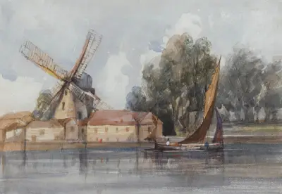 A Wherry Passing A Windmill And Farm Buildings von Thomas Shotter Boys