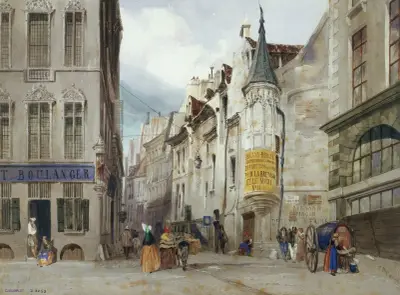 Le carrefour des rue Bailleul et Jean Tison, actuel 1er arrondissement, Paris. von Thomas Shotter Boys