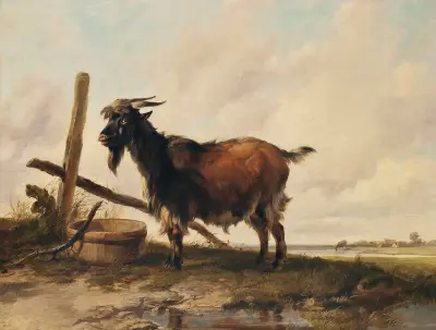 A Goat In A Landscape, Cattle Beyond von Thomas Sidney Cooper