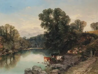 Cattle And Sheep At The River’s Edge von Thomas Sidney Cooper