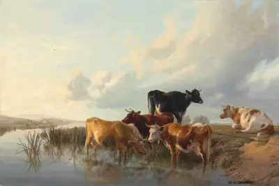 Cattle By A River von Thomas Sidney Cooper
