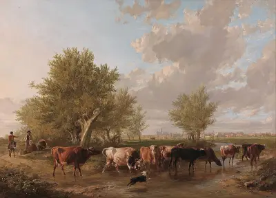 Fording a brook, suburbs of Canterbury von Thomas Sidney Cooper