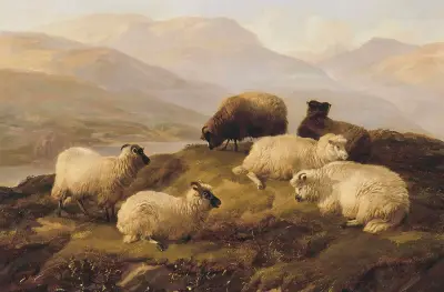 Sheep Resting In A Highland Landscape von Thomas Sidney Cooper