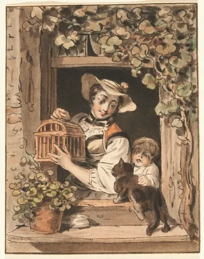 Bäuerin mit Kind am Fenster von Sigmund Freudenberger