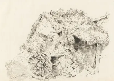 Ansicht eines Hauses mit Strohdach von Sigmund Freudenberger