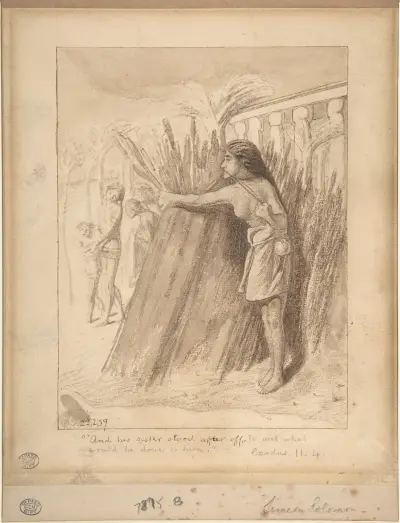 Miriam Watching the Finding of Moses in the Bulrushes February 22 von Simeon Solomon