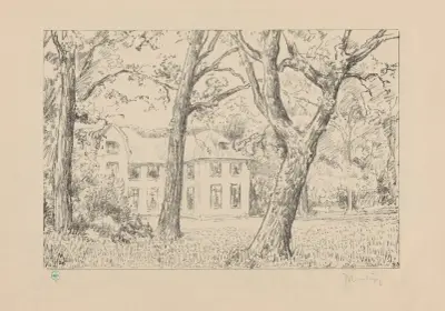 Gezicht op villa Groot Haesebroek vanuit de tuin Groot Hasebroeck von Simon Moulijn