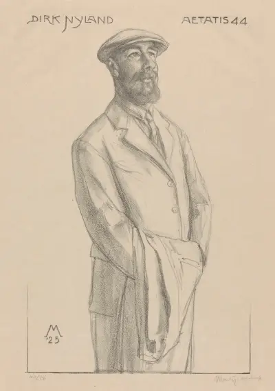 Portret van Dirk Hidde Nijland met jas over de arm von Simon Moulijn