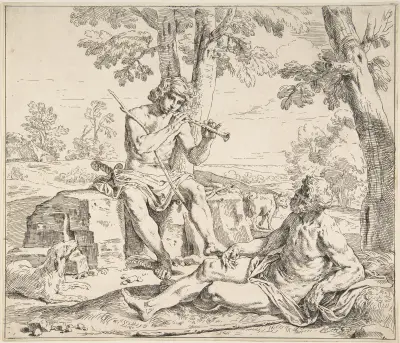 Mercury and Argus av Simone Cantarini