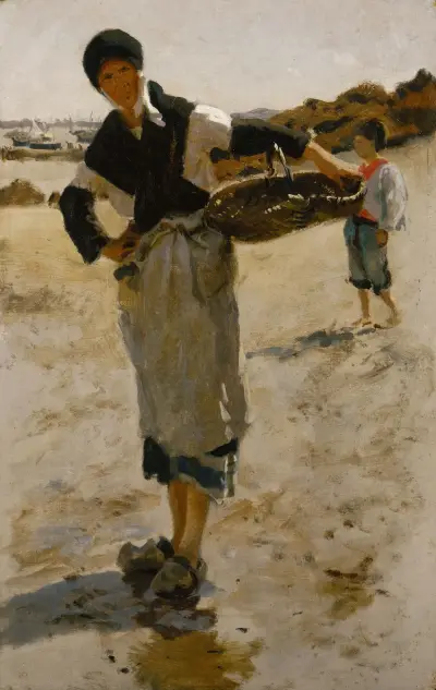 Breton Woman with a Basket, Sketch for ‘Oyster Gatherers of Cancale’ av John Singer Sargent