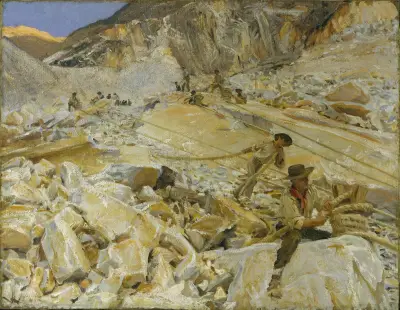 Bringing down marble from the quarries to Carrara av John Singer Sargent