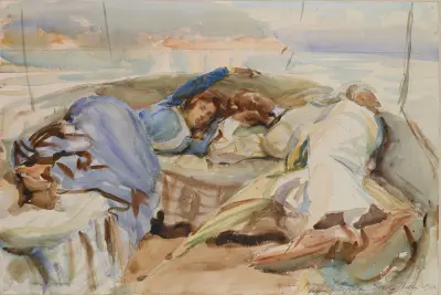 Two Figures in a Boat, Isola Bella, Italy av John Singer Sargent