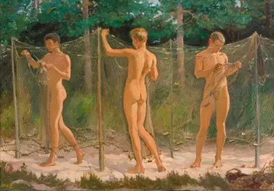 Boys Gathering a Fishing Net av Venny Soldan-Brofeldt