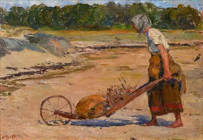 Woman Pushing a Cart av Venny Soldan-Brofeldt