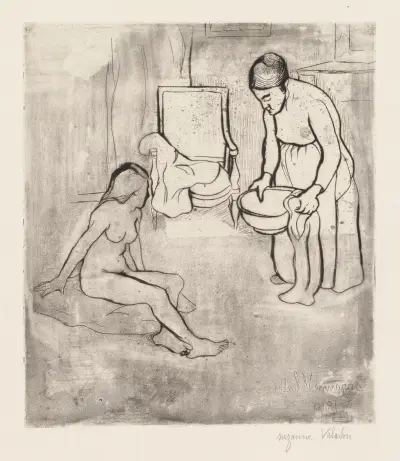 Grandmother with Louise, Nude Seated on the Floor av Suzanne Valadon