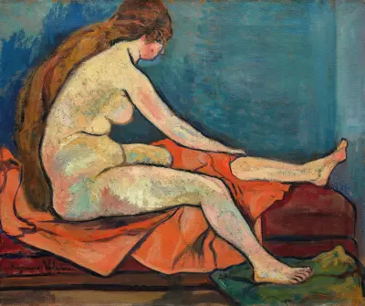 Nu assis de profil av Suzanne Valadon