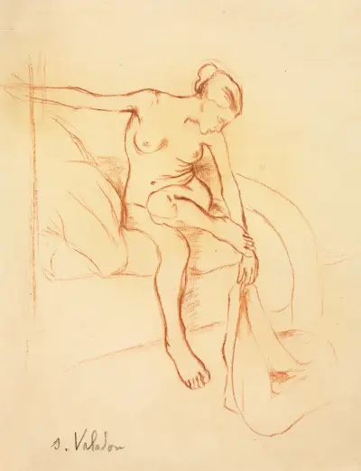 Nude Woman Seated on a Bed av Suzanne Valadon