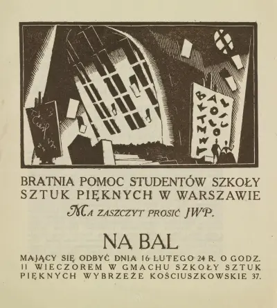 Zaproszenie na bal kostiumowy Szkoły Sztuk Pięknych w Warszawie av Tadeusz Cieślewski