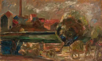 Landscape with a factory chimney av Tadeusz Makowski