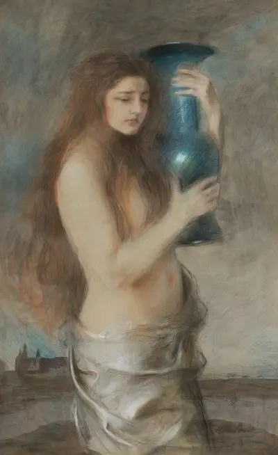 Girl with a blue vase (Tears) von Teodor Axentowicz