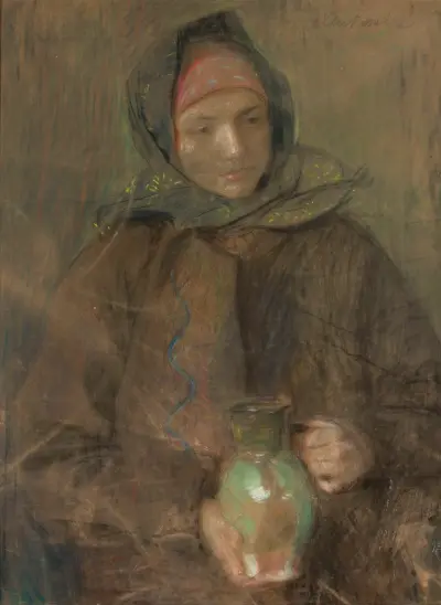 Hutsul woman with a jar von Teodor Axentowicz