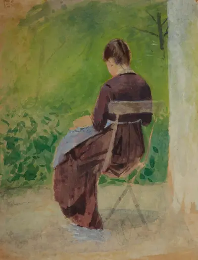 Study of a woman sitting in a garden von Teodor Axentowicz