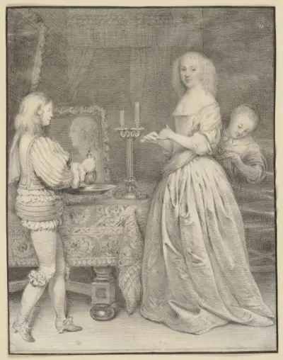 Dame am Toilettentisch mit Page und Zofe av Gerard ter Borch