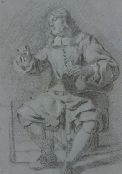 Ein Kartenspieler auf einem Stuhl sitzend av Gerard ter Borch
