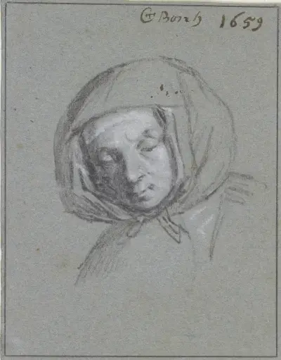 Frauenkopf mit einem Kopftuch av Gerard ter Borch