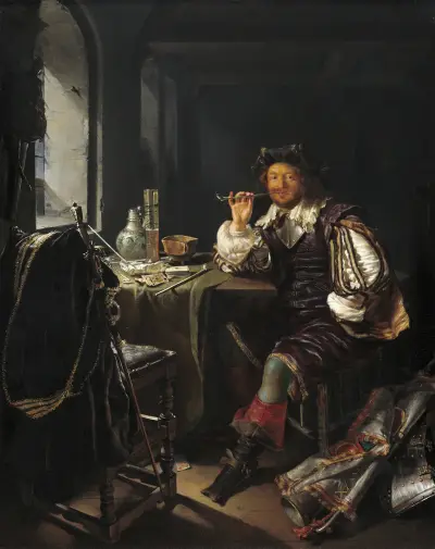 A Soldier Smoking a Pipe av Frans van Mieris the Elder